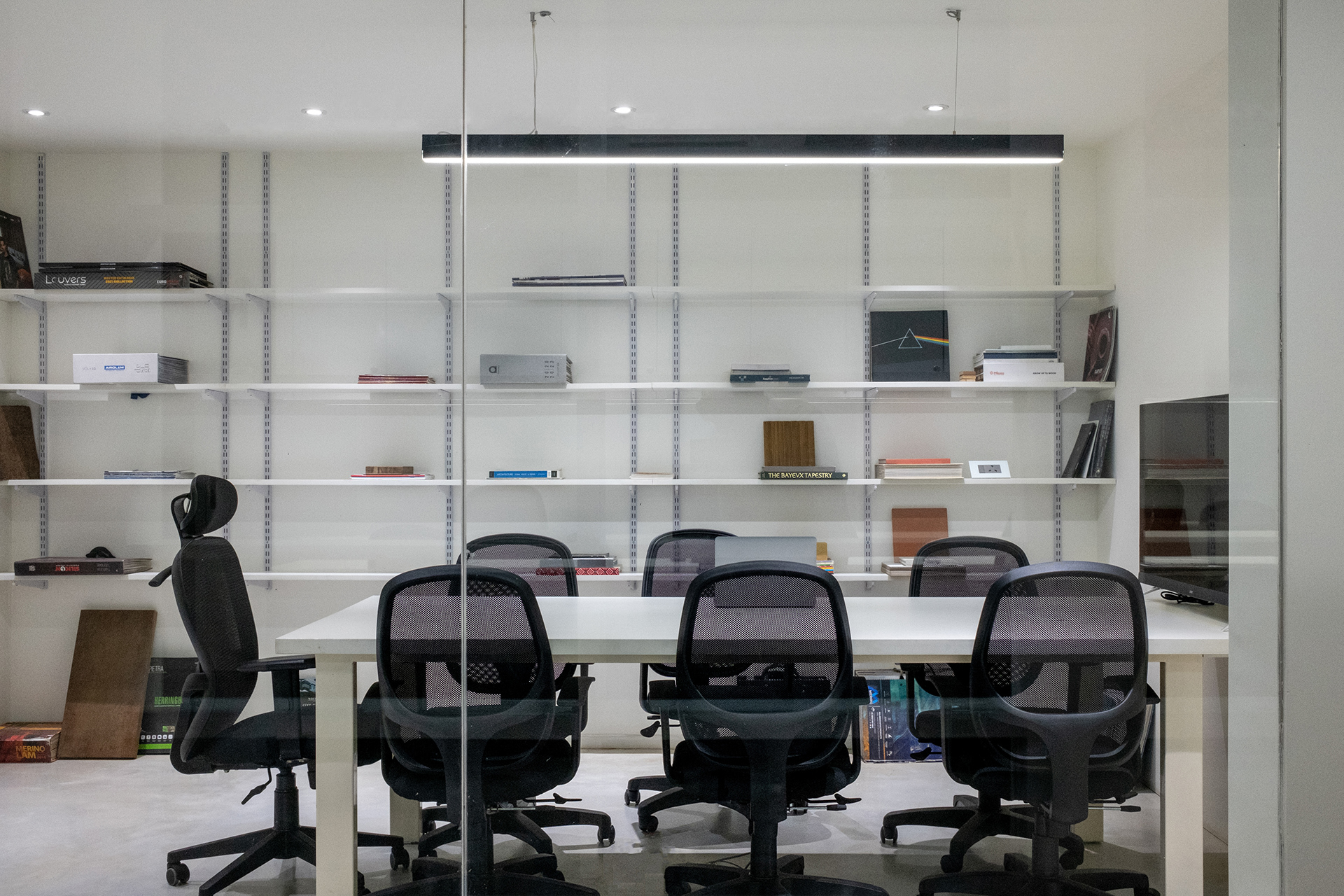 Open shelving library wall